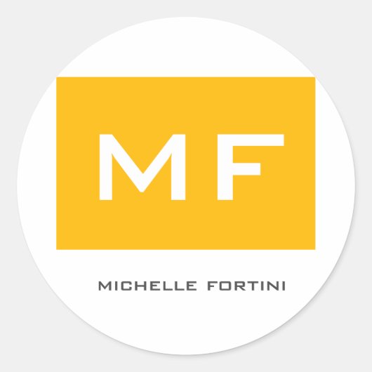 魅力のモノグラム黄色 白 あなたの名前 ラウンドシール (正面)