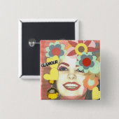 魅力のヴィンテージのフラワー・ガール 缶バッジ (正面&裏面)