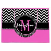 魅力の女の子のショッキングピンクおよびシェブロンの黒いモノグラム ラージペーパーバッグ (正面)