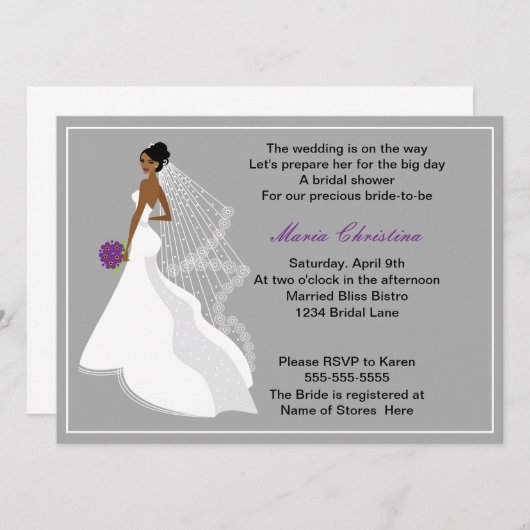 魅力の女の子のブライダルシャワーの招待状1 (c2a) 招待状 (正面/裏面)