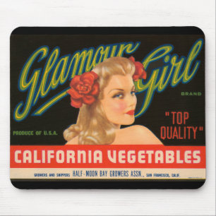 魅力の女の子カリフォルニア野菜のヴィンテージの広告 マウスパッド