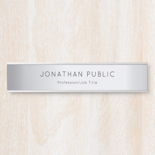 魅力の銀製のテンプレートの粋でエレガントでモダンな長い サインプレート (正面)