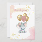 魅力的ありがとうピンクのフローラ象カード 招待状 (正面)