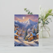 魅力的おとぎ話の村、雪に覆わ飾れた 箔シーズンポストカード (立ち正面)