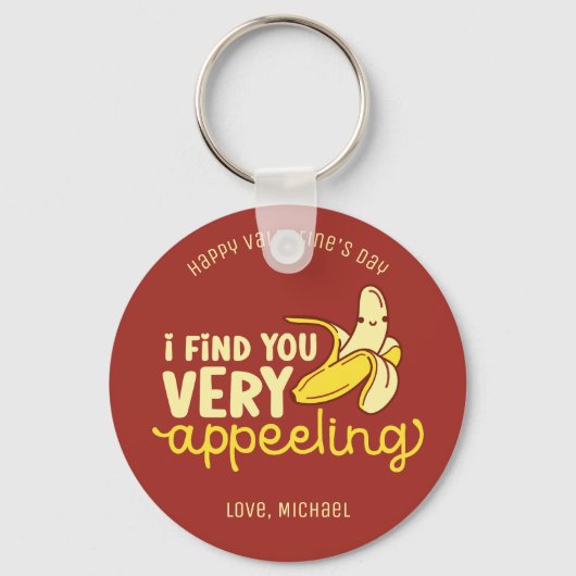 魅力的おもしろいなバナナプリンかわいいバレンタインデー キーホルダー (正面)