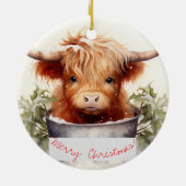 魅力的かわいいクリスマスハイランド牛 セラミックオーナメント (裏面)
