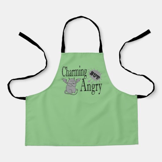 魅力的しかし怒て小さな悪魔の猫のおもしろい引用文 エプロン (正面)