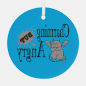 魅力的しかし怒て小さな悪魔の猫のおもしろい引用文 ガラスオーナメント (裏面)