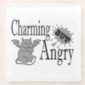 魅力的しかし怒て小さな悪魔の猫のおもしろい引用文 ガラスコースター (正面)