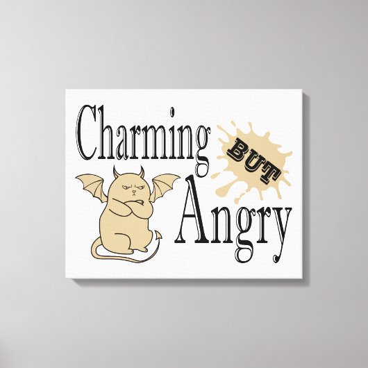 魅力的しかし怒て小さな悪魔の猫のおもしろい引用文 キャンバスプリント (正面)