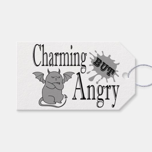 魅力的しかし怒て小さな悪魔の猫のおもしろい引用文 ギフトタグ (正面(横))