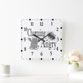 魅力的しかし怒て小さな悪魔の猫のおもしろい引用文 スクエア壁時計 (ホーム)