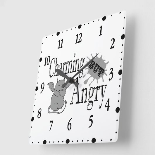 魅力的しかし怒て小さな悪魔の猫のおもしろい引用文 スクエア壁時計 (傾斜)