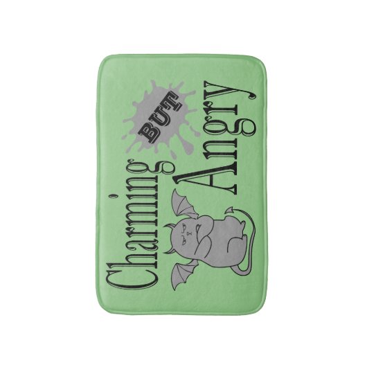 魅力的しかし怒て小さな悪魔の猫のおもしろい引用文 バスマット (正面縦)