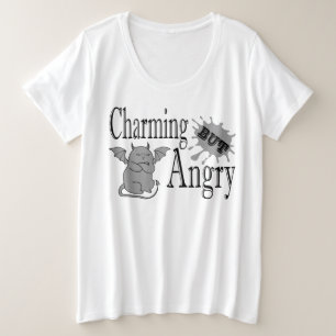 魅力的しかし怒て小さな悪魔の猫のおもしろい引用文 プラスサイズTシャツ