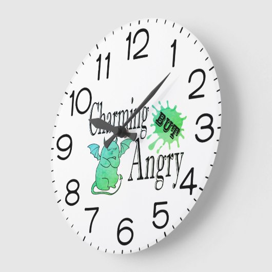 魅力的しかし怒て小さな悪魔の猫のおもしろい引用文 ラージ壁時計 (傾斜)