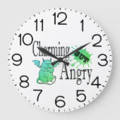 魅力的しかし怒て小さな悪魔の猫のおもしろい引用文 ラージ壁時計 (正面)