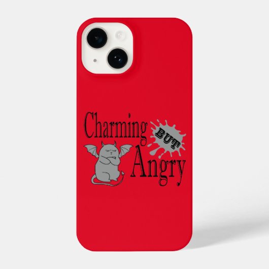 魅力的しかし怒て小さな悪魔の猫のおもしろい引用文 iPhoneケース (裏面)
