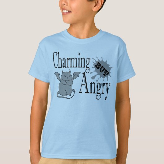 魅力的しかし怒て小さな悪魔の猫のおもしろい引用文 Tシャツ (正面)