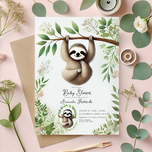 魅力的つるSloth Baby Shower 招待状
