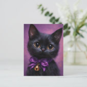 魅力的でかわいいビクトリアン黒猫 ポストカード (スタンド正面)