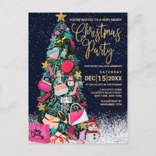 魅力的でガーリーな靴の財布の化粧のクリスマスツリー シーズンポストカード