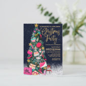 魅力的でガーリーな靴の財布の化粧のクリスマスツリー シーズンポストカード (スタンド正面)