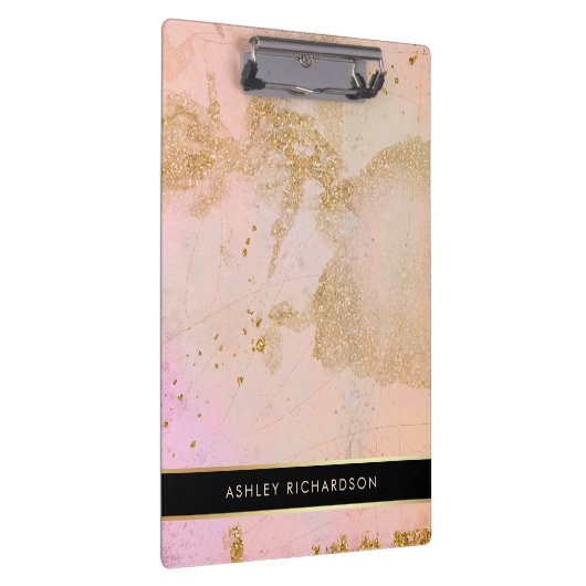 魅力的でスタイリッシュな赤面のピンク、黒およびフェイクな金ゴールド クリップボード (右)