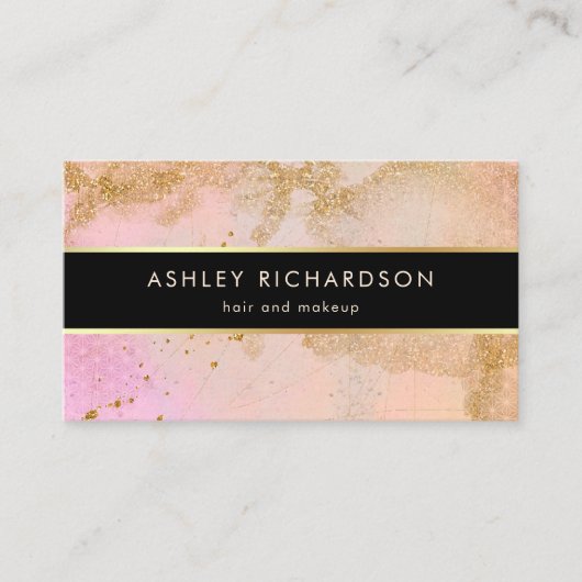 魅力的でスタイリッシュな赤面のピンク、黒およびフェイクな金ゴールド 名刺 (正面)