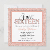 魅力的でフェイクなグリッターのばら色の金ゴールドの菓子16の招待状 招待状 (正面)