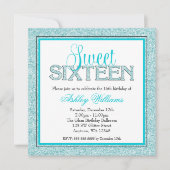 魅力的でフェイクなグリッターのティール（緑がかった色）の青い菓子16 招待状 (正面)