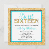 魅力的でフェイクなグリッターの金ゴールドのティール（緑がかった色）の菓子16 招待状 (正面)