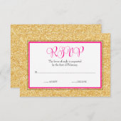 魅力的でフェイクなグリッターの金ゴールドのピンクバルミツワーRSVP 出欠カード (正面/裏面)