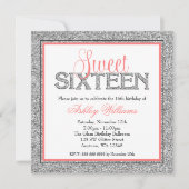魅力的でフェイクなグリッターの銀の珊瑚の菓子16 招待状 (正面)