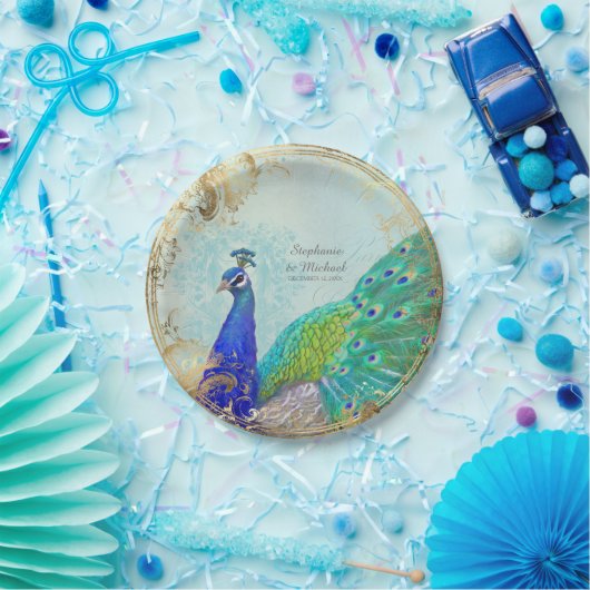魅力的でフェイクな金ぱくの孔雀の尾羽スクロール ペーパープレート (パーティー)