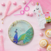 魅力的でフェイクな金ぱくの孔雀の尾羽スクロール ペーパープレート (パーティー)