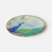 魅力的でフェイクな金ぱくの孔雀の尾羽スクロール ペーパープレート (アングル)