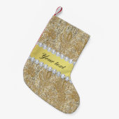 魅力的でフェイクな金ゴールドのスパンコールおよびダイヤモンド スモールクリスマスストッキング (正面 (吊り時))