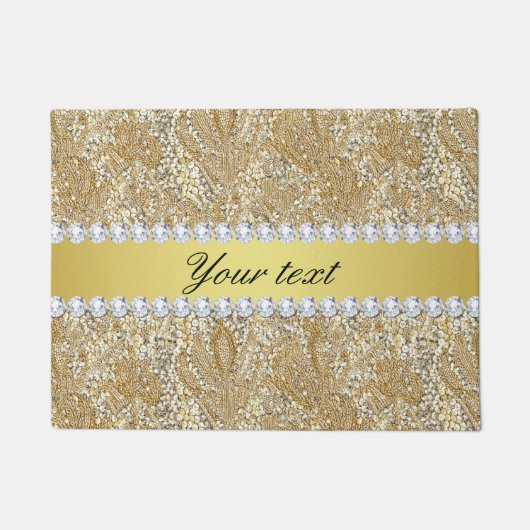 魅力的でフェイクな金ゴールドのスパンコールおよびダイヤモンド ドアマット (正面)