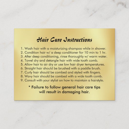 魅力的でフェイクな金ゴールドの黒人女性のヘアーケアの指示 名刺 (裏面)