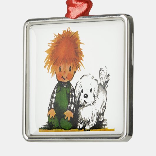 魅力的で小さい男の子及び彼の犬のオーナメント メタルオーナメント (左)