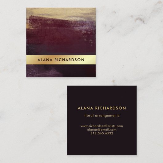 魅力的で暗い紫色およびフェイクな金ゴールドの一見 スクエア名刺 (正面/裏面)