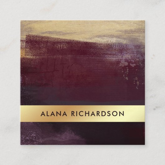 魅力的で暗い紫色およびフェイクな金ゴールドの一見 スクエア名刺 (正面)