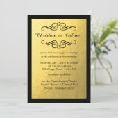 魅力的で渦巻形のな華麗さの金ゴールドホイルの黒のボーダー 招待状 (スタンド正面)