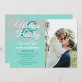 魅力的で白いグリッターは婚約ティール（緑がかった色）の光っています 招待状 (正面/裏面)