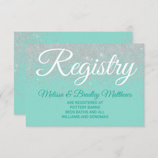 魅力的で白いグリッターは登録ティール(緑がかった色)のギフト光っています エンクロージャーカード (正面/裏面)