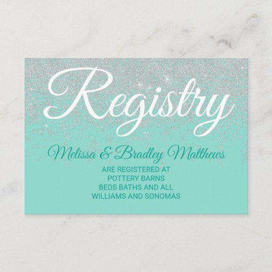 魅力的で白いグリッターは登録ティール（緑がかった色）のギフト光っています エンクロージャーカード (正面)