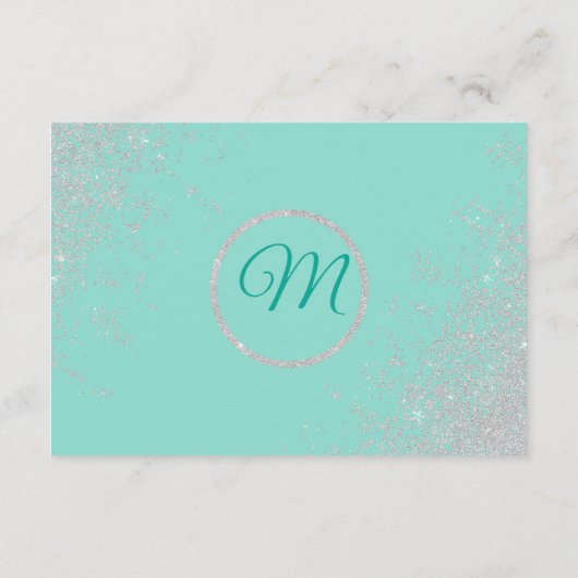 魅力的で白いグリッターは登録ティール(緑がかった色)のギフト光っています エンクロージャーカード (裏面)