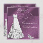 魅力的で白い夜会服の紫色キンセアニェラ 招待状 (正面/裏面)