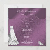 魅力的で白い夜会服の紫色キンセアニェラ 招待状 (裏面)